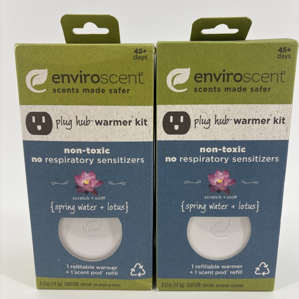 Enviroscent Plug Hub Warmer Kit Spring Water & Lotus + Scent Pod Refill Lot Of 2
